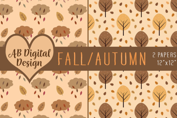 Autumn Fall Digital Paper Trees Leaves