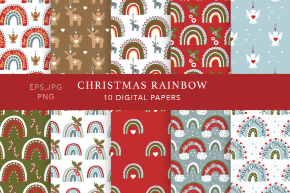 Christmas Rainbow Seamless Pattern Set