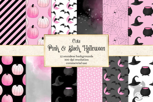 Cute Pink and Black Halloween Digital Paper: A Versatile Resource for Creative Projects