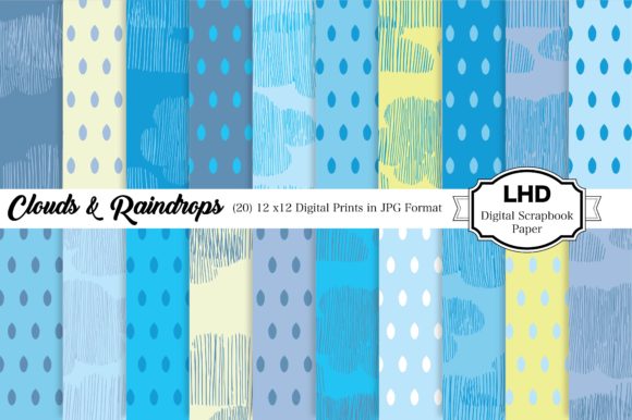 Digital Paper Raindrops and Clouds
