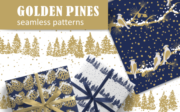 Golden Pines: A Versatile Winter Design Asset for Creative Projects