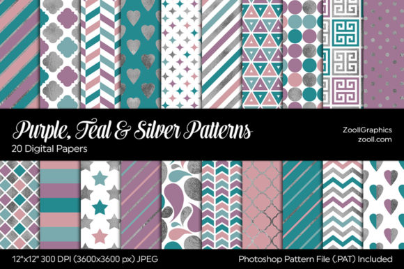 Purple Teal Silver Digital Papers