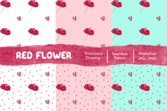 Red Flower Watercolor Seamless Pattern